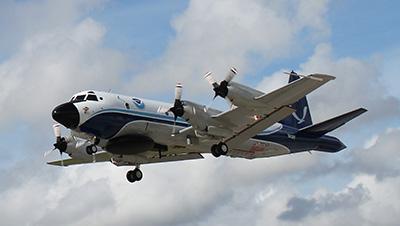 NOAA Lockheed WP-3D Orion N43RF taking off from Lakeland Linder International Airport_Photo by Jonathan Shannon_400px