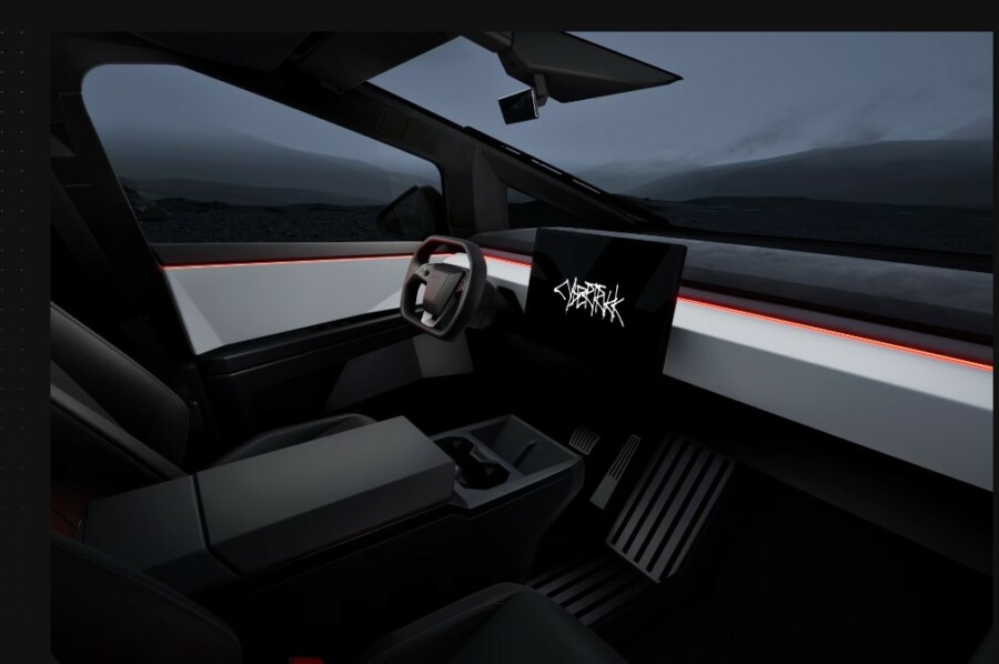 El interior del vehículo eléctrico Tesla Cybertruck.
