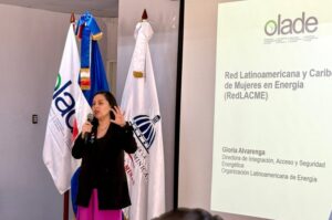 Gloria Alvarenga, directora de Integración, Acceso y Seguridad Energética de Olade, durante su intervención en el Taller Nacional de Fortalecimiento de Capacidades para Redes de Mujeres en Energía.